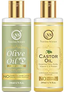 Nuerma Science Olive Oil and Castor Oil For Skin and Hair (Pack of 2, 200 ML Each)