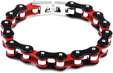 LDUDU® Men's Bracelet bicycle chain bracelet motorbike chain Stainless Steel Silver Polished gift for Valentine Gebutrstag, Christmas (black and red)