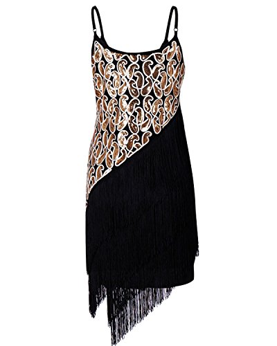 BIUBIU Damen Vintage Flapper Paillettenkleid Cocktail Ballkleid Partykleid Schwarz Gold XXL - 2