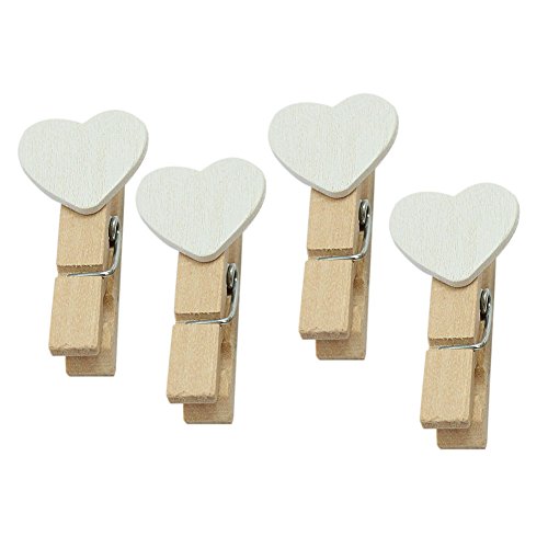 Yalulu 100 Stück Mini Weiß Holz Wäscheklammern Holzklammern Herz Clips für Postkarte Fotopapier Kleiderroller Weihnachten Deko - 5
