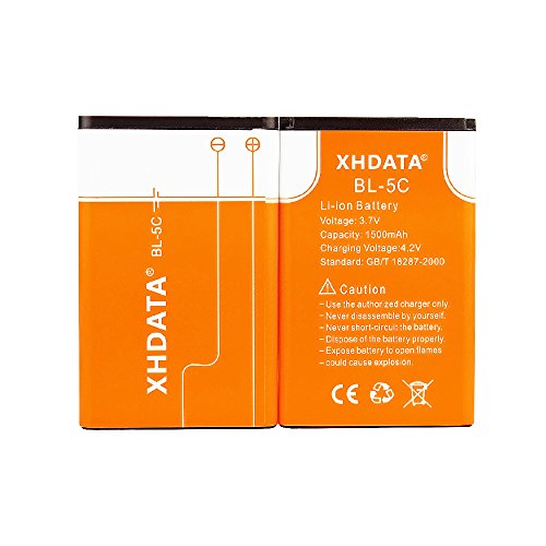 XHDATA BL-5C 1500mAh 3.7V Lithium lon Rechargeable Battery with Current Protection 2 Pieces ?Orange?.
