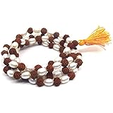 Rudra Divine Natural Rudraksha & Pearl Mala 7 mm Beads - 108+1 Beads Japa/Rosary Rudraksh + moti Mala (Spiritual mala)