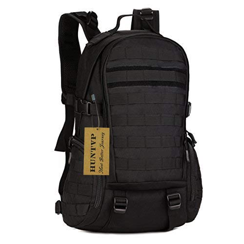 Huntvp Mochila de Asalto Estilo Militar Táctical de Nylon Gran Bolsa Impermeable 35L para Las Actividades Aire Libre Senderismo Caza Viajar Color Negro