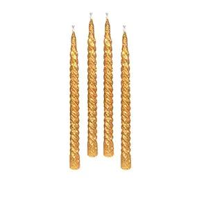 Luces Paraffin Wax Smokeless Scented Golden Colour Twisted Stick Candles Decorations for Living Room Pack of 4