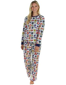 Frankie & Johnny langärmliger Fleece-Pyjama für Damen, Schlafanzug, Nachtwäsche