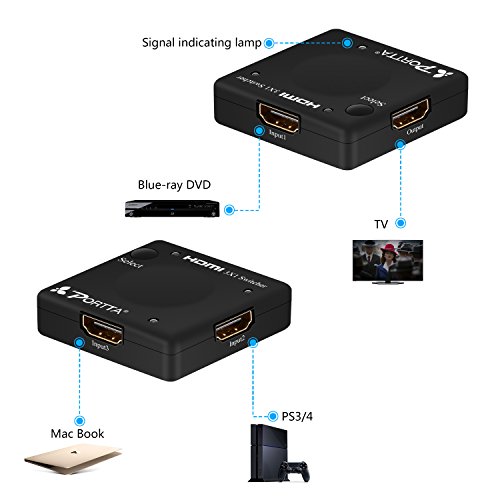 Portta HDMI Mini Switcher 3×1 3 port v1.3 1080p Verteiler Umschalter Switch 3 x IN 1 x OUT Unterstützung PS4 DVD HDTV - 3