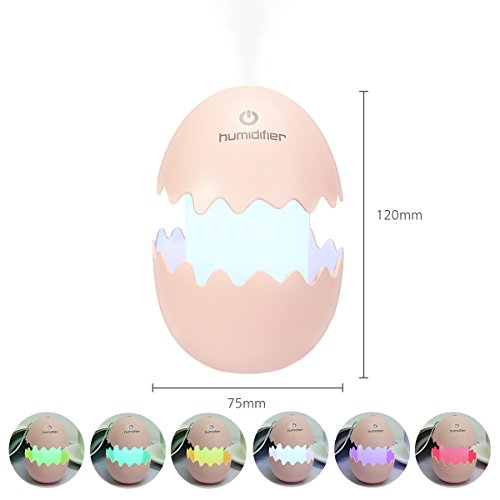 LED Luftbefeuchter, GLISTENY LED Eggshell Nacht Luftbefeuchter bunte Nachtlicht Kalten Nebel Technologie Mini Raumbefeuchter für Babies Yoga Kindergarten Schlafzimmer Büro - 3