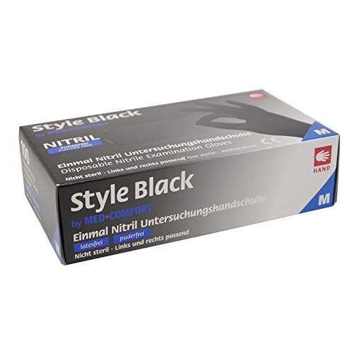 Ampri Style Powder-Free Latex-Free Nitrile Examination Gloves Size XS, Black by Med-Comfort