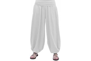 SAVARI | Pantalón Bombacho | Modelo Aladin | Pantalones Harem | con Estilo Oriental, Ancho, Largo y Cómodo | Ideal para Yoga | Mujer y Hombre | Lisos | Gris, Blanco, Vino, Negro, Azul Marino | S-3XL