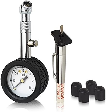 OverDrive Tyre Health Kit - Stainless Steel Tyre Pressure Gauge, Tread Depth and Replacement Valve Caps