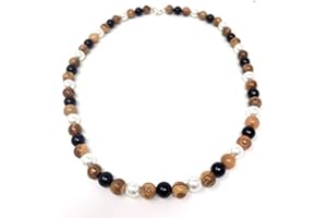 BAGUSTO Halskette mit Perlen aus echten Olivenholz und Schmuckperlen - handgemacht auf Mallorca - Holzschmuck - Schmuck aus Olivenholz