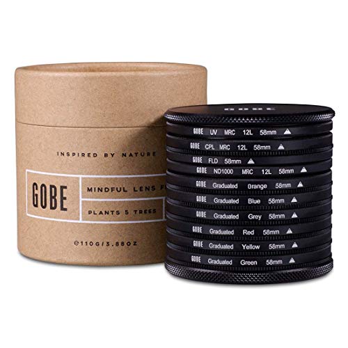 Gobe - Kit de filtres 58mm: UV, Polarisant CPL, FLD, ND1000 + gradués Orange, Bleu, Gris, Rouge, Ja Gobe - Kit de filtres 58mm: UV, Polarisant CPL, FLD, ND1000 + gradués Orange, Bleu, Gris, Rouge, Ja