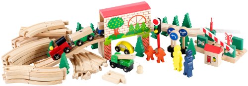 Preisvergleich Produktbild Playtastic Großes Holz-Eisenbahn-Set mit 60 Teilen