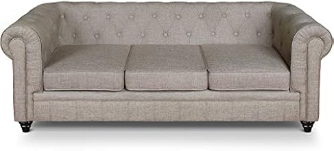 Menzzo A605l3 Contemporain Canap&eacute; 3 Places Effet Lin Bois Beige 80 x 207 x 72 cm