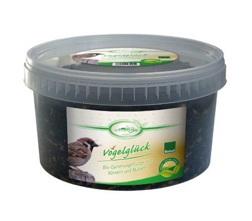 Mühldorfer, Bio-Vogelfutter, Für Gartenvögel, Mit Körnern und Nüssen, Bio-Vogelglück, 1,5 kg Eimer