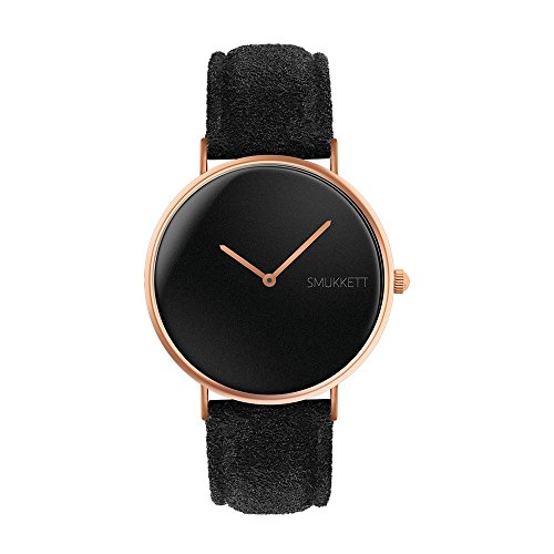 SMUKKETT Watches Damen-Armbanduhr Analog Quarz flach und klassisch in Rosegold Schwarz mit Wildleder-Band 36 mm Herren-Uhr Unisex SMUKKETT Watches Damen-Armbanduhr Analog Quarz flach und klassisch in Rosegold Schwarz mit Wildleder-Band 36 mm Herren-Uhr Unisex