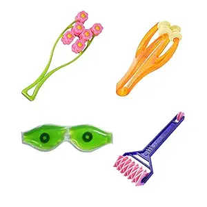 Deltakart AG149 Acupressure Massager Tools Combo Kit (Natural Care) of Finger Massager Soft + FaceUp Facial Roller + Power Head Roller (Time Tested Design) & Eye Care Cool Gel Mask Massager