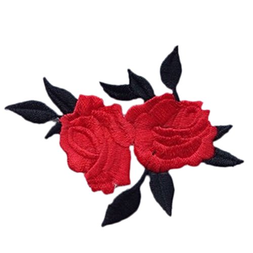 Smilucky Packung von 2 Stickerei Rose Blume n?hen auf Patch-Abzeichen gestickte Blumenhandwerk Kleidung Hut Tasche Dekoration - 2