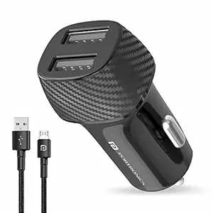 Portronics Car Power 5 Car Charger POR-1345 with Dual USB Port 12W Total Output(Black) Micro USB Cable Included