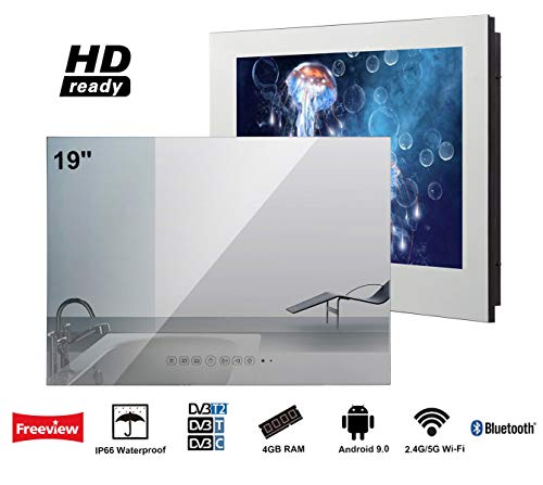 Soulaca 19 inch Smart Android IP66 Waterproof Bathroom Mirror TV HD Reday with Built-in Wi-Fi, Integ Soulaca 19 inch Smart Android IP66 Waterproof Bathroom Mirror TV HD Reday with Built-in Wi-Fi, Integ