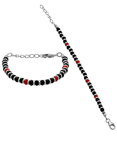 Silverwala 92.5-925 Sterling Silver Baby Bracelets kada Bangle Nazariya With Black Beads/crystal for baby boy and BABY girl