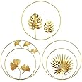 DriSubt Gold Wall Art 3pcs Nordic Style Wall Art Round Leaves Metal Wall Decor for Living Room, Girls Bedroom Decor, Wall Decoration Home Ornaments