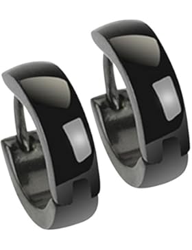 bkwear 2 Stück Klapp Creolen CR 11 kla Edelstahl Schwarz Glänzend Abgerundet Ohrringe 14 / 4 mm