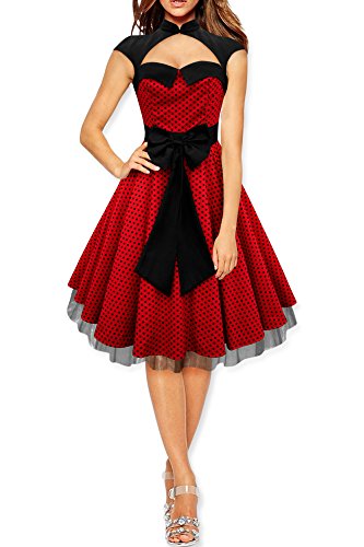 BlackButterfly 'Athena' Vestido De Lunares Con Gran Lazo (Rojo - Lunares Negros, ES 44 - XL)