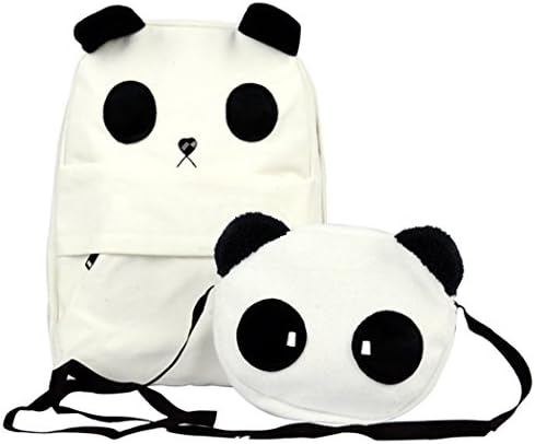Schoolbag - All4you Lovely Panda Canvas Backpack With a Small Panda Shoulder Bag (White)