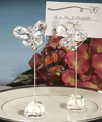 6 Exquisite Clear Crystal Butterfly Place Card Holders