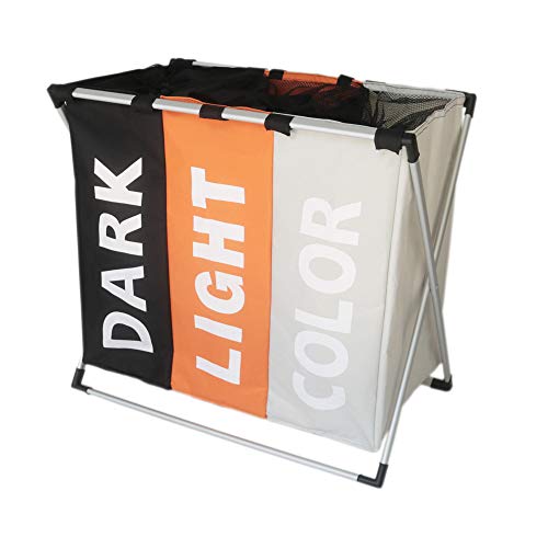 Lomas Laundry Hamper Sorter with Lid Closure – Foldable Double Hamper, Detachable Lid and Divider, Built-in Handles for Easy Transport,Cut Out Handles,Rectangular (three color)