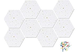 JUVEL Tablero de Corcho, 8 piezas Pizarra Corcho, Hexágono con 20 Chinchetas, para Colgar Fotos, Decoración del Hogar y Notas de Oficina (blanco)