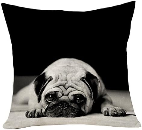 ZoonPark® Cotton Linen Square Decorative French Bulldog & Pug Home Decor Throw Sofa Car Cushion Cover Pillow Case 18"X18 (12#)