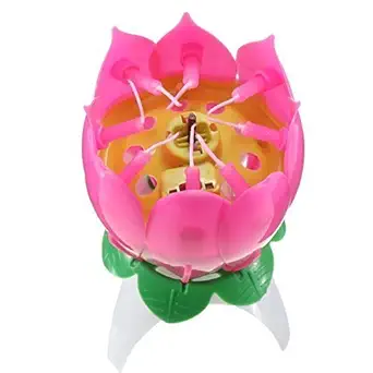 Music Lotus Flower Romantic Cake Candles Musical Happy Birthday Rotating Blossom Party Decoration