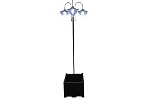Outsunny Farol Solar de Jardín con 18 Luces LED Blanca Fría 6000K Impermeable IP44 Sensor de Noche y Base de Maceta Farola de Exterior para Camino Terraza Patio 60x55x189 cm Negro