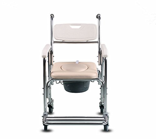 DDPP Shower Bedside Commode With Armrests With Health Line, Toilet With Roller Shower Chair With Casters (4 Wheel Brakes), Toilet Seat Backrest And Seat,1