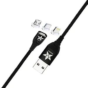 Blackstar Magnetic Charging Cable 3-in-1 (Super Fast Charging (3Ampere)) (3-in-1, Jet Black) (1.5 Meter Long)