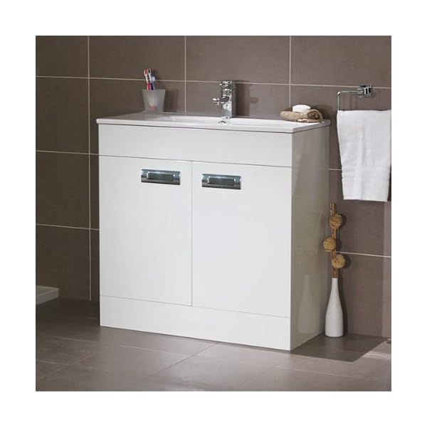 800 Vanity Unit with Basin for Bathroom Ensuite Cloakroom - Luxury Soft Closing White Compact Design - Inset Ceramic Hand Wash Sink - Modern Deep Fill 2 Door Storage Cupboard in Gloss Finish - includes Internal Shelf (Dimensions ** MDF Furniture Cabinet - Height: 825mm, Width: 813mm, Projection: 365mm ** Basin Weight: 13kg)