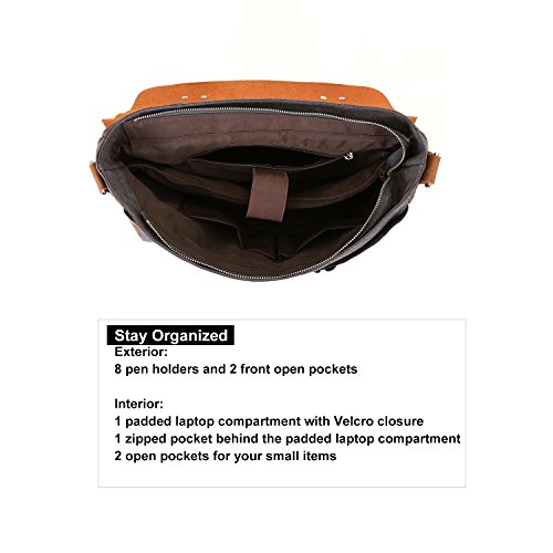 ECOSUSI Vintage Canvas Leder Aktentasche Umh  ngetasche Passt f  r Max 15 6  Laptop - Steckschnalle