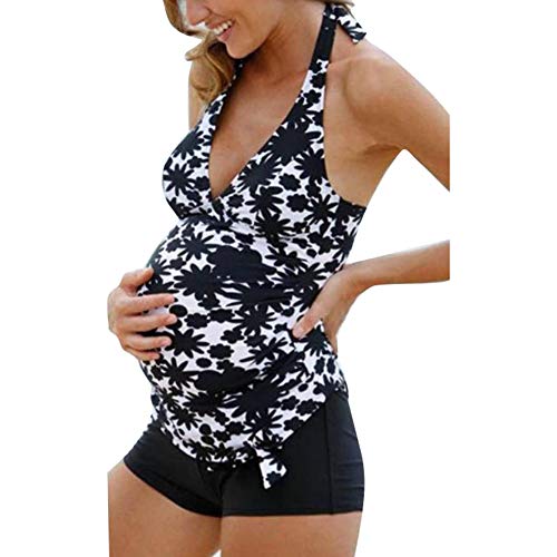 Hibote Deux pièces Set Tankini Femmes Grossesse maternité Maillots de Bain Natation vêtir imprimé Floral 3XL