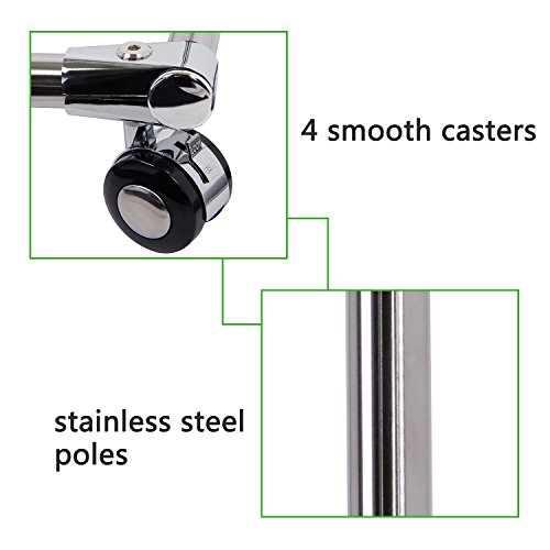 Lifewit Garderobenständer mit Rollen, Ausziehbar Kleiderstange Kleiderständer, Stabile Rollgarderobe Standgarderobe, Wäschetrockner Standtrockner, Edelstahl - 5