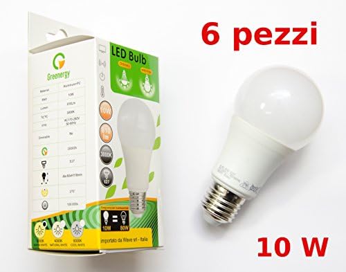 6-Piece Set of 6-LED Bulb Lamp Greenergy-inch е27 Power 10W Equivalent (80 watts-Warm White (3000 K) - 810 lm - 270 Degree Beam angle [energy efficiency class of A duration 20000h]
