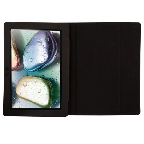 3in1 Set: kwmobile Hülle für Lenovo IdeaTab S6000 – Tabletcover Slim Case Tablet Schutzhülle – Smart Cover Tabletcase Schwarz + Folie, kristallklar + Stylus, Schwarz - 4