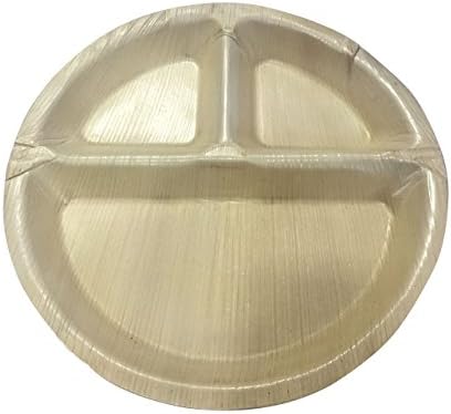 Eco-friendly disposable party plates - 25 Cm Round with 3 Partitions (25 plates)