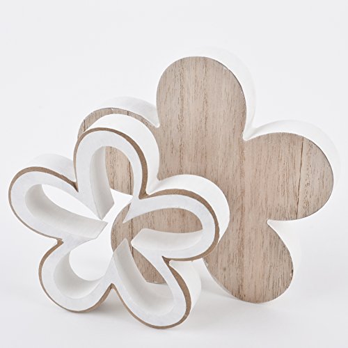 Blume 2er Set Cosy Design Deko Objekt Holz 12-15cm (Weiss Natur)
