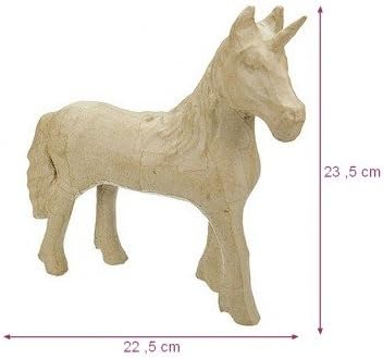 Unicorn Standing Figurine in Paper Mache, 23.5 x 22.3 x 7 cm, Horse with Horn to Customise