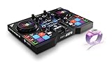 Controlador de DJ de 2 decks: 2 jog wheels con detección de presión; controles del mezclador en el centro, y controles de decks individuales a la izquierda y la derecha