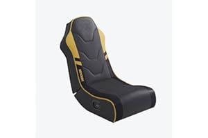 X-Rocker Shadow 2.0 Floor Rocker, Audio Console Gaming Chair - Headrest Speakers, Ergonomic Support, Folding Rocking Base, Wipe-Clean Faux Leather for Kids & Teens - Black & Gold