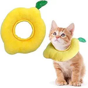 Emily Pets Lemon Pet Cat Recovery Collar Cat Soft Lemon Neck Cone Adjustable Pet E Collar After Surgery, Wound Healing Protective Cat Elizabethan Collar for Kitten & Puppy(L,Yellow)