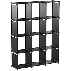 SONGMICS Cube de Rangement, Bibliothèque à 12 Casiers, Placard modulable, Étagère de Rangement au Salon, dans la Chambre, Salle de Bain, 105 x 30 x 140 cm, Maillet en Caoutchouc fourni, Noir LSN12BK